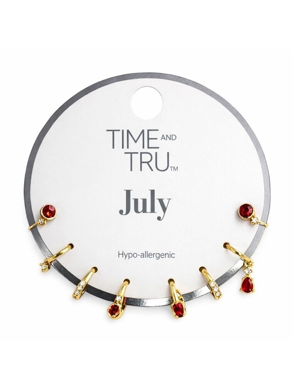 Time and Tru Hypo-allergenic Crystal Earrings Set Stud Dangle Hoop Gold Red